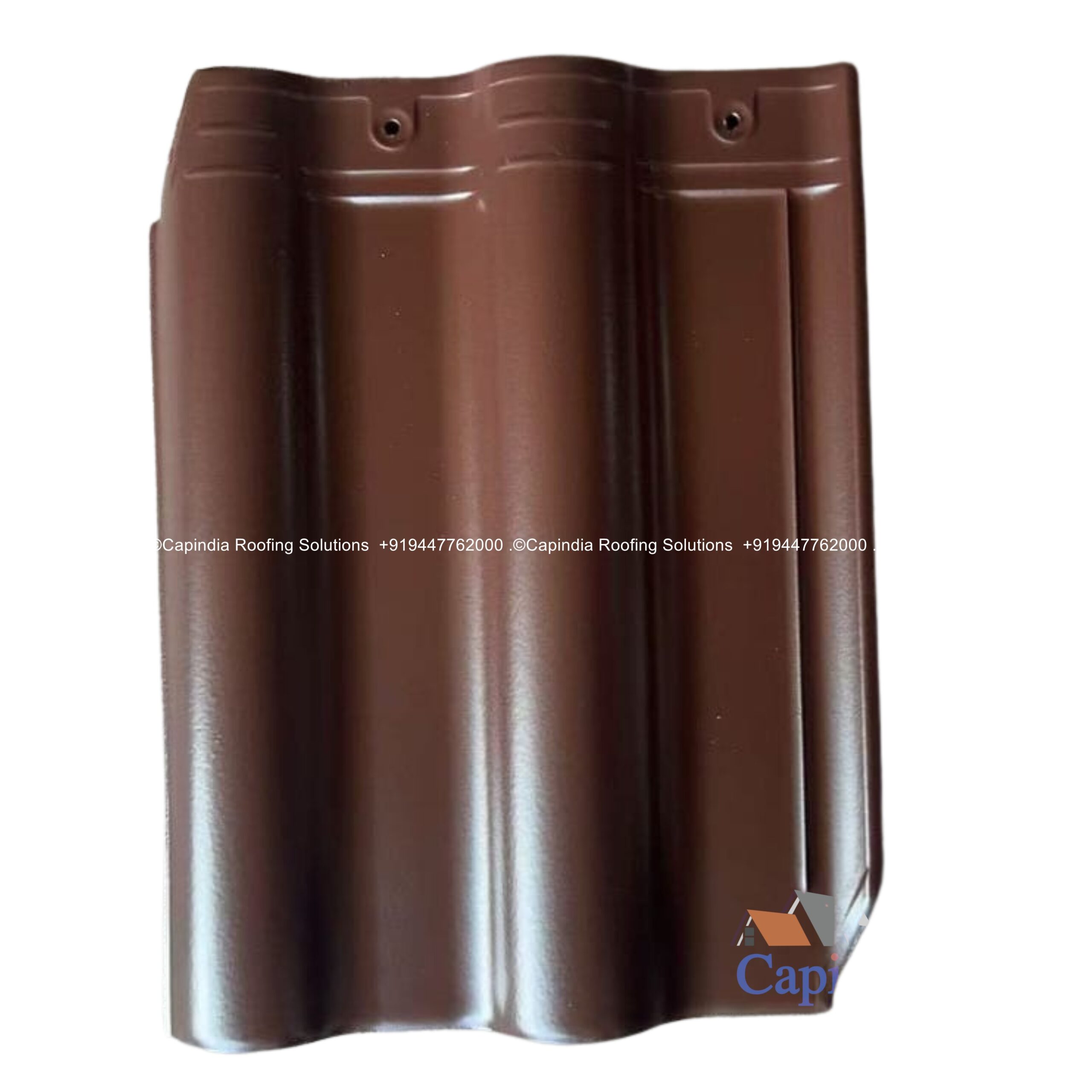 Close-up of Capindia’s Coffee Brown ceramic roof tiles, showcasing a rich brown shade that offers a fresh, modern look for new-style roofing designs.